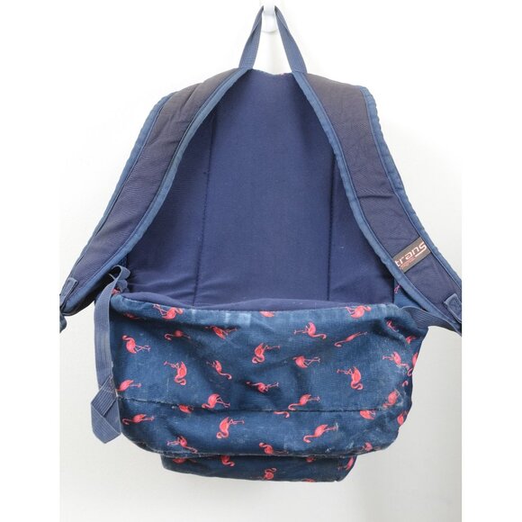 Trans by Jansport Navy Blue Backpack Pink Flamingos Zip Pockets School Book Bag - Picture 5 of 5
